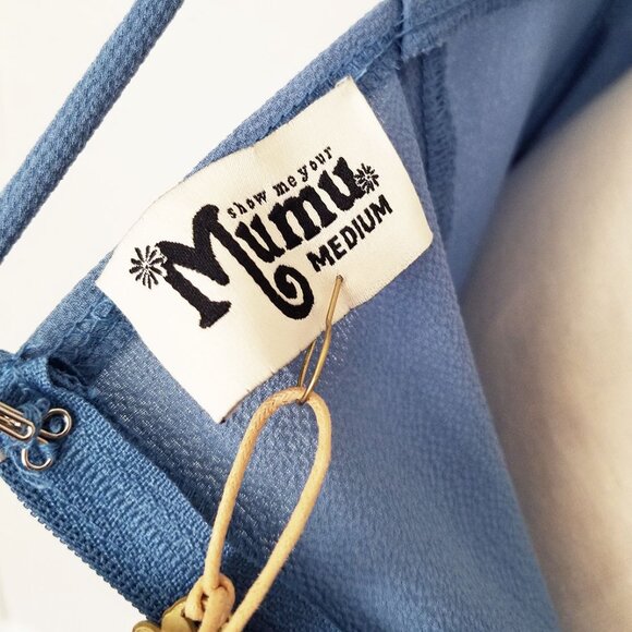 NEW Show Me Your Mumu Victoria Mini Dress Crisscross Laced Up Back Blue M $140 - Picture 6 of 13